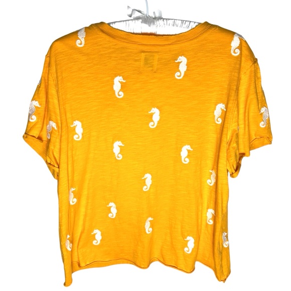 Anthropologie MAEVE ☀️ The Caitlin Embroidered Sea Horse Orange Boxy Tee - Picture 4 of 8